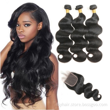 Lsy Wholesale Virgin Brazilian Hair Weave Vendors, 100% Brazilian Human Hair Grade 9A Virgin Hair Extension Bundles With Closure